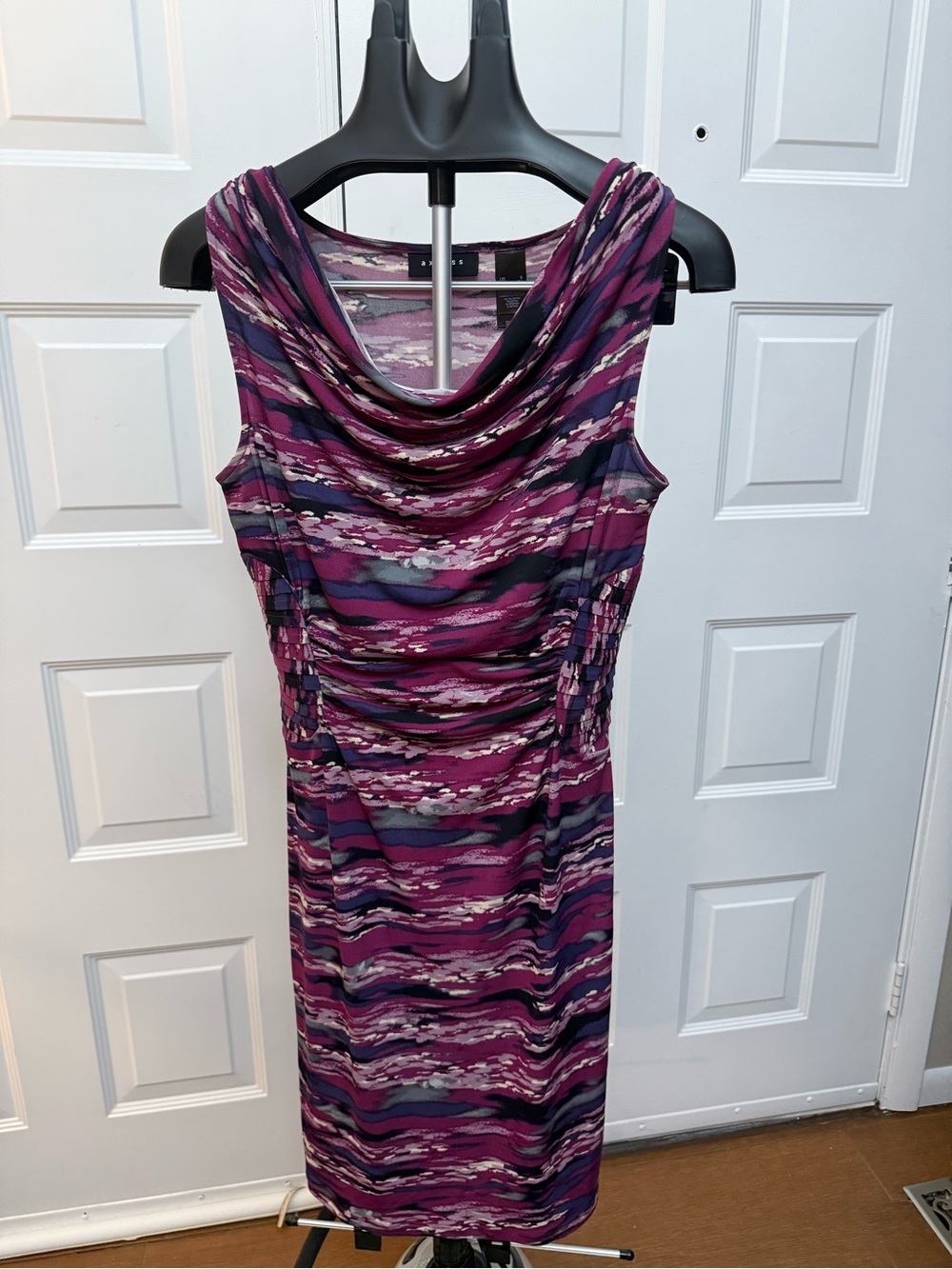Axcess Magenta and Navy Striped Cowl-Neck Midi Dress